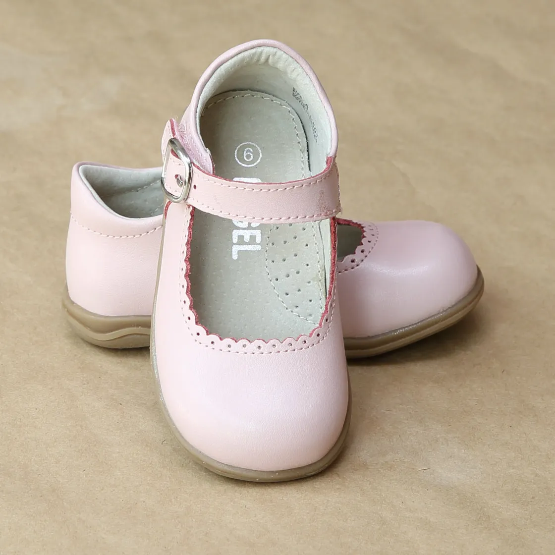L'Amour Girls Scalloped Trim Leather Mary Jane
