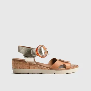Leather Comfort Wedges Beige/Gold 406