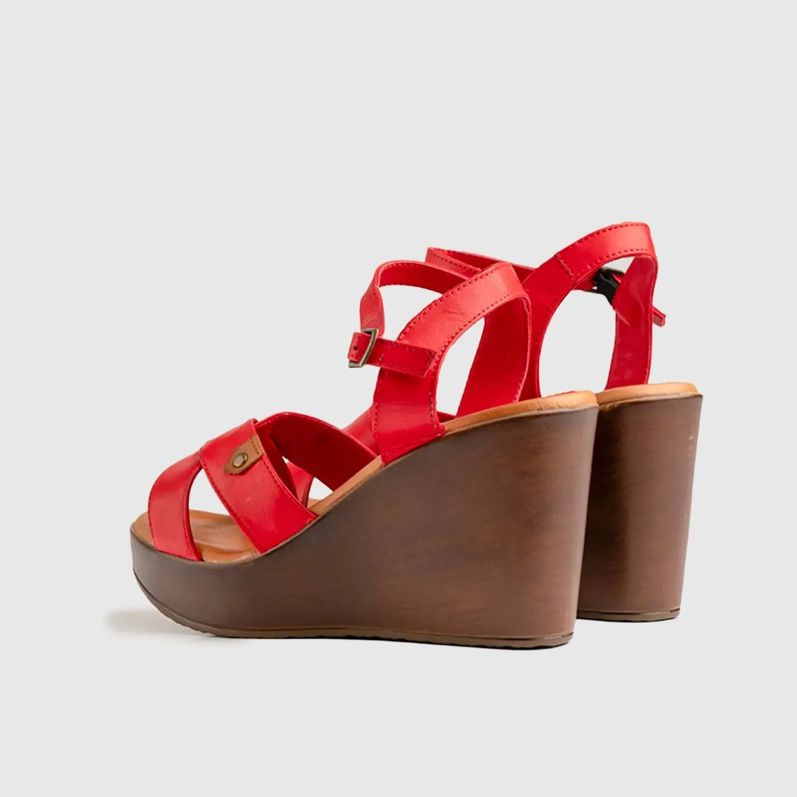 Leather Comfort Wedges Red 11263