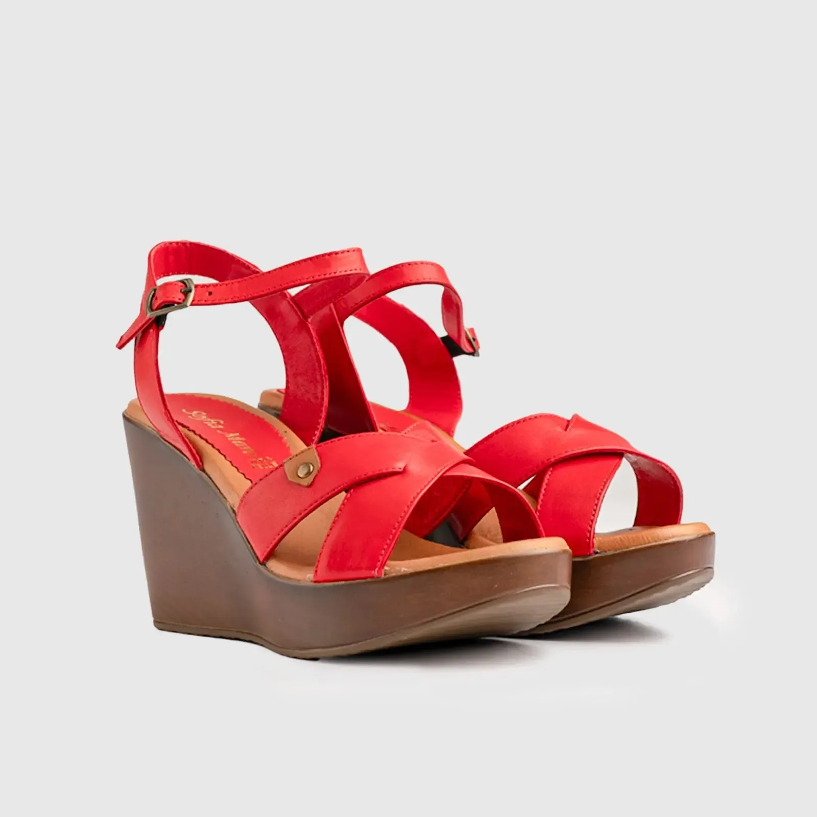 Leather Comfort Wedges Red 11263