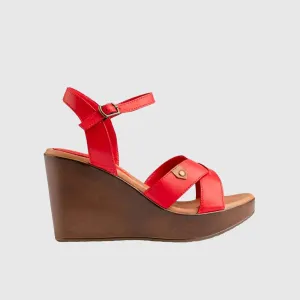 Leather Comfort Wedges Red 11263