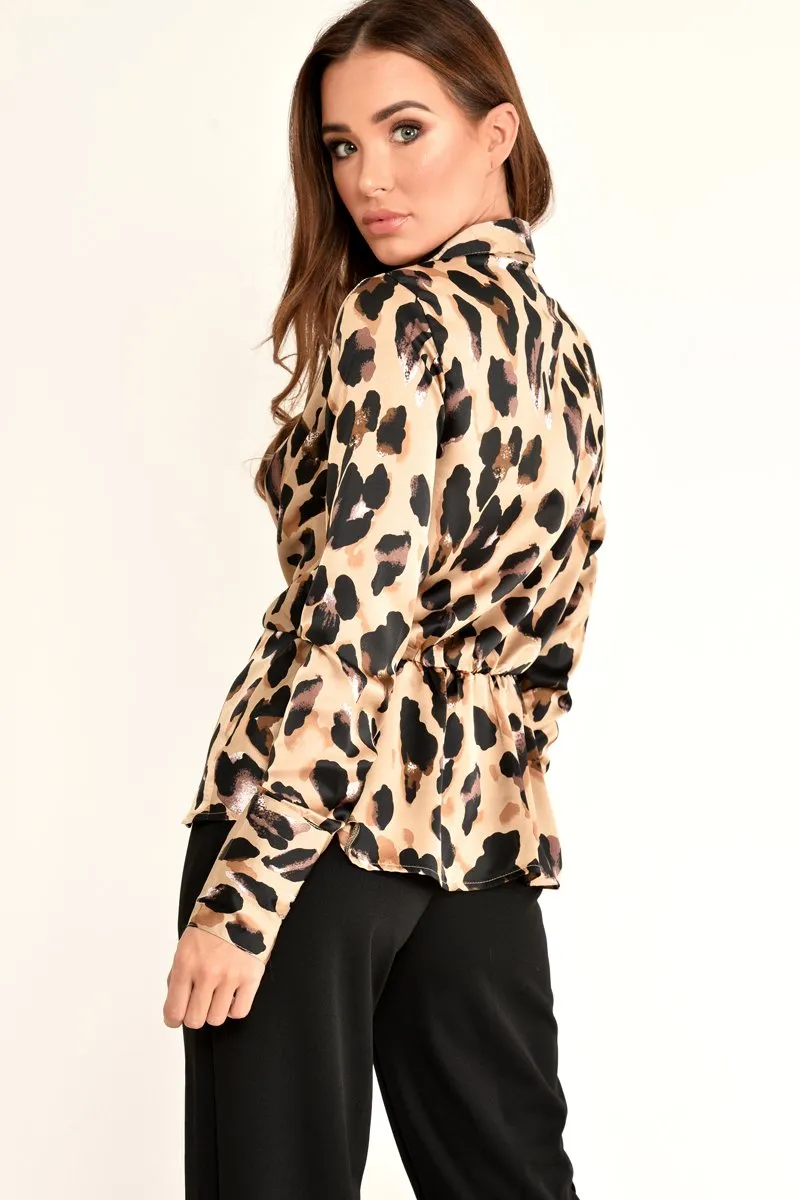 Leopard Knot Front Plunge Shirt - Jurnie