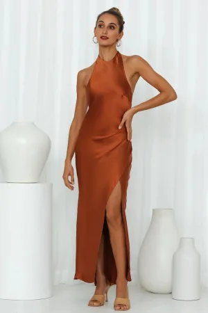 Light Minds Satin Midi Dress Chocolate