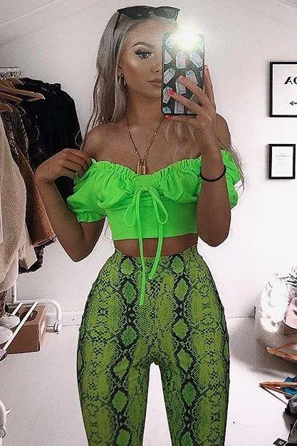 Lime Green Bow Front Ruched Detail Top - Charlie