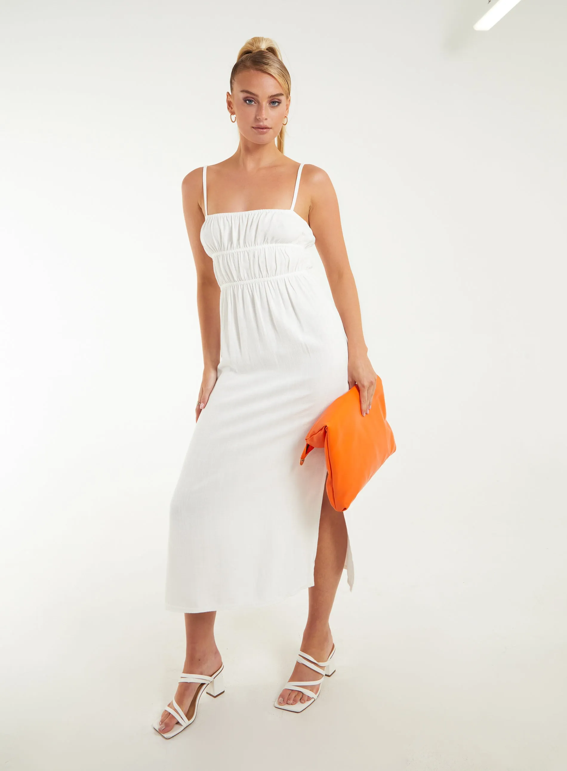 Linen Open Back Midi Dress