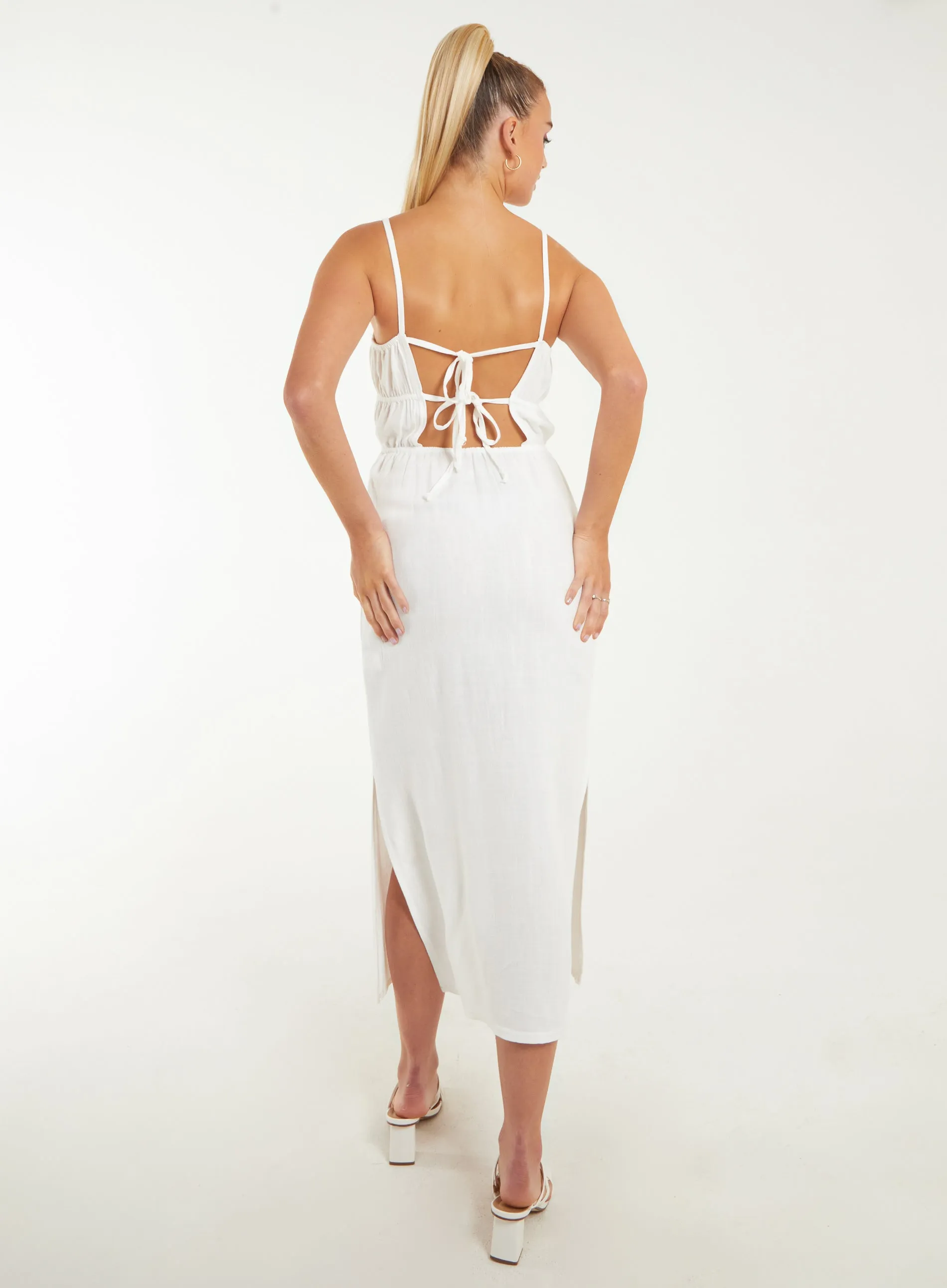 Linen Open Back Midi Dress