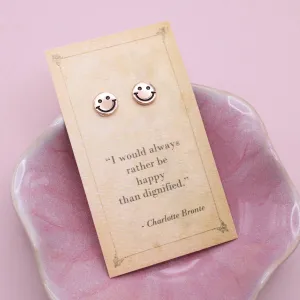 Literary Quotes Gold Happy Face Post Earrings