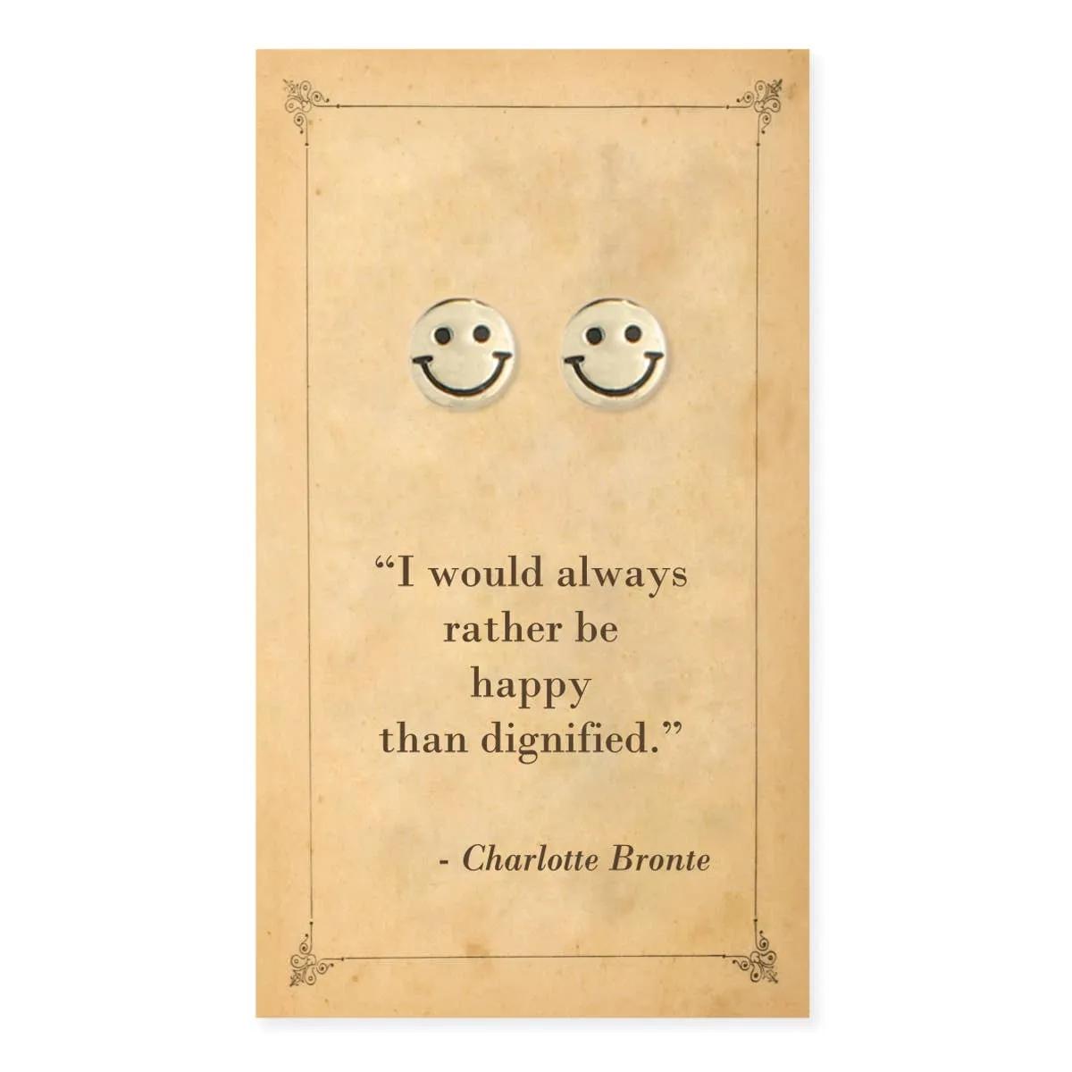 Literary Quotes Gold Happy Face Post Earrings