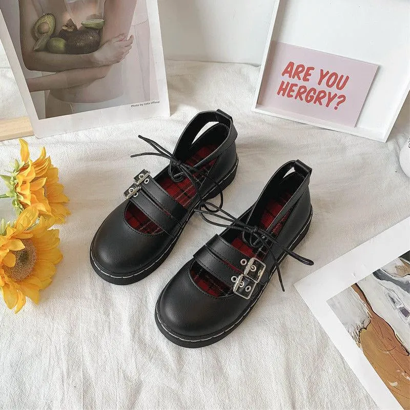 LOLITA BLACK VINTAGE BUCKLE LEATHER SHOES UB2509