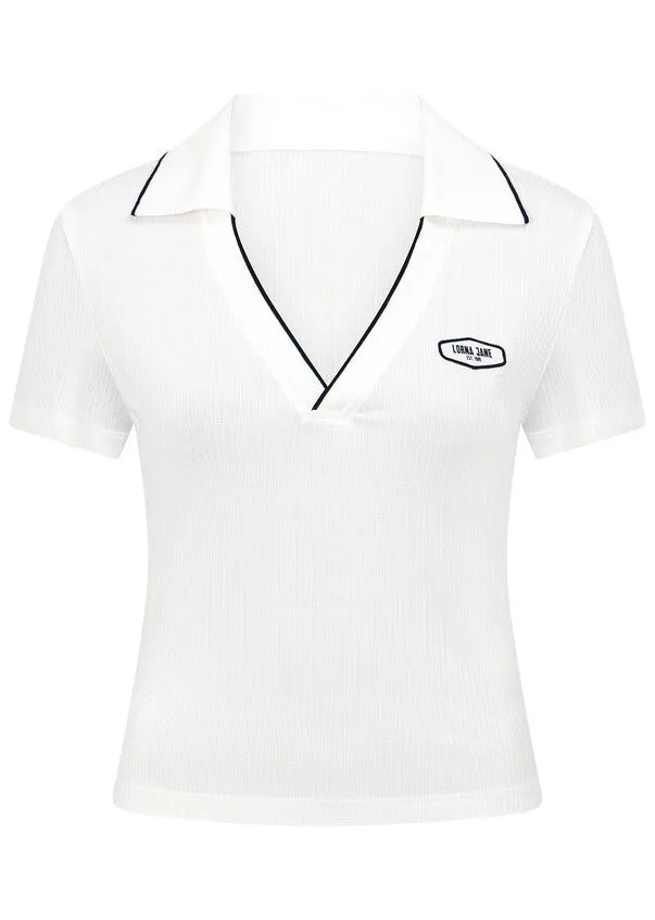 Lorna Jane Courtside Cropped Polo - Porcelain