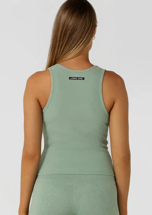 Lorna Jane Scoop Neck Washed Rib Tank - Washed Green Juice