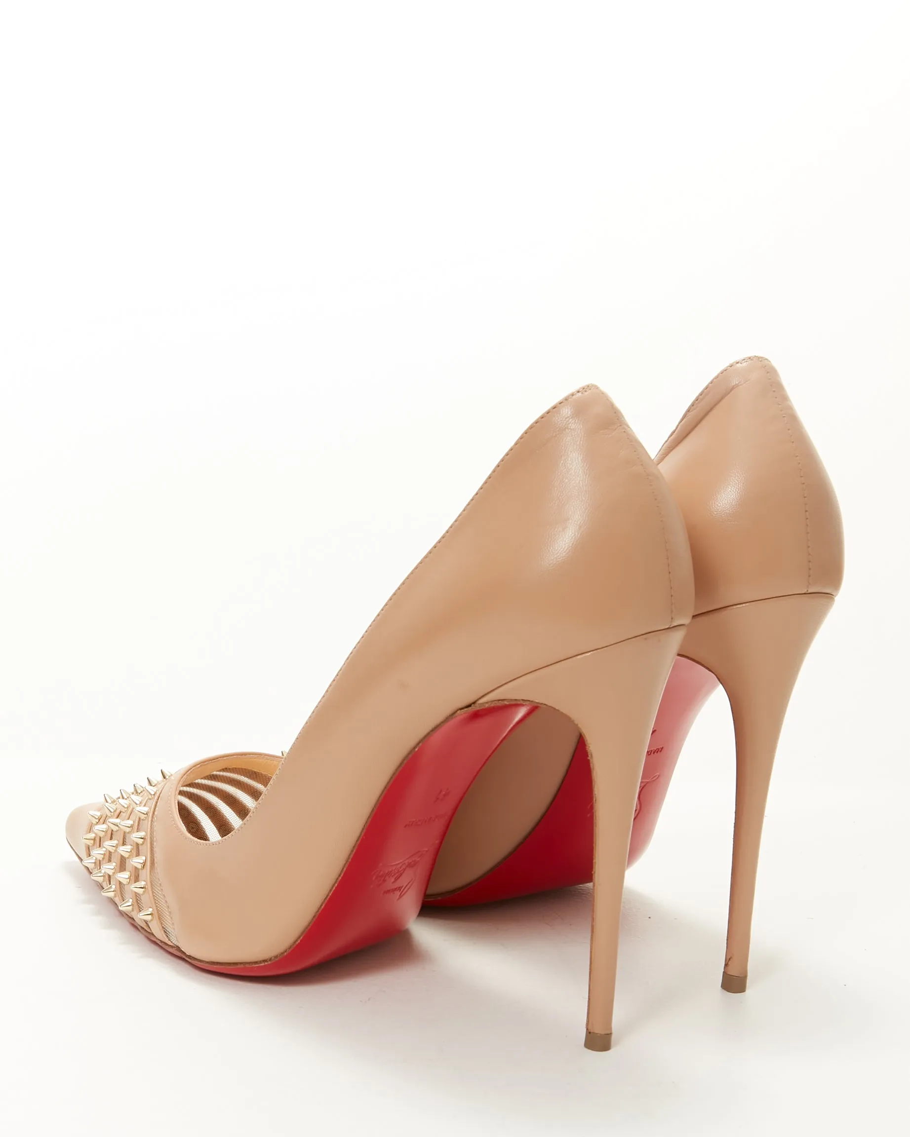 Louboutin Nude Leather Point Toe Spike/Mesh Heels - 41