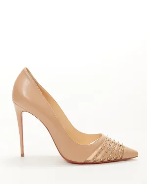 Louboutin Nude Leather Point Toe Spike/Mesh Heels - 41