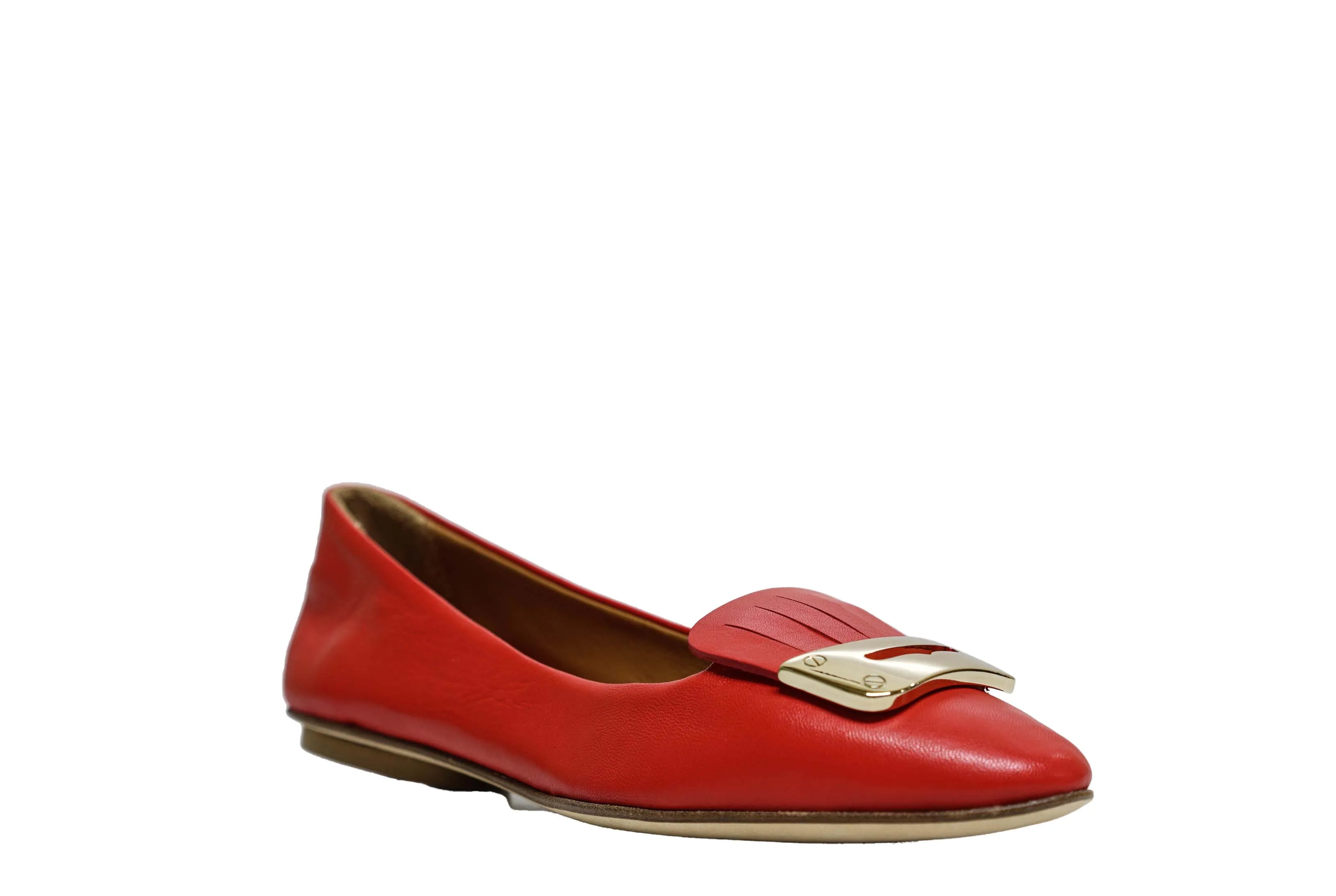 Love Bruglia Women’s Red Leather Fringe Flat Shoe 6930