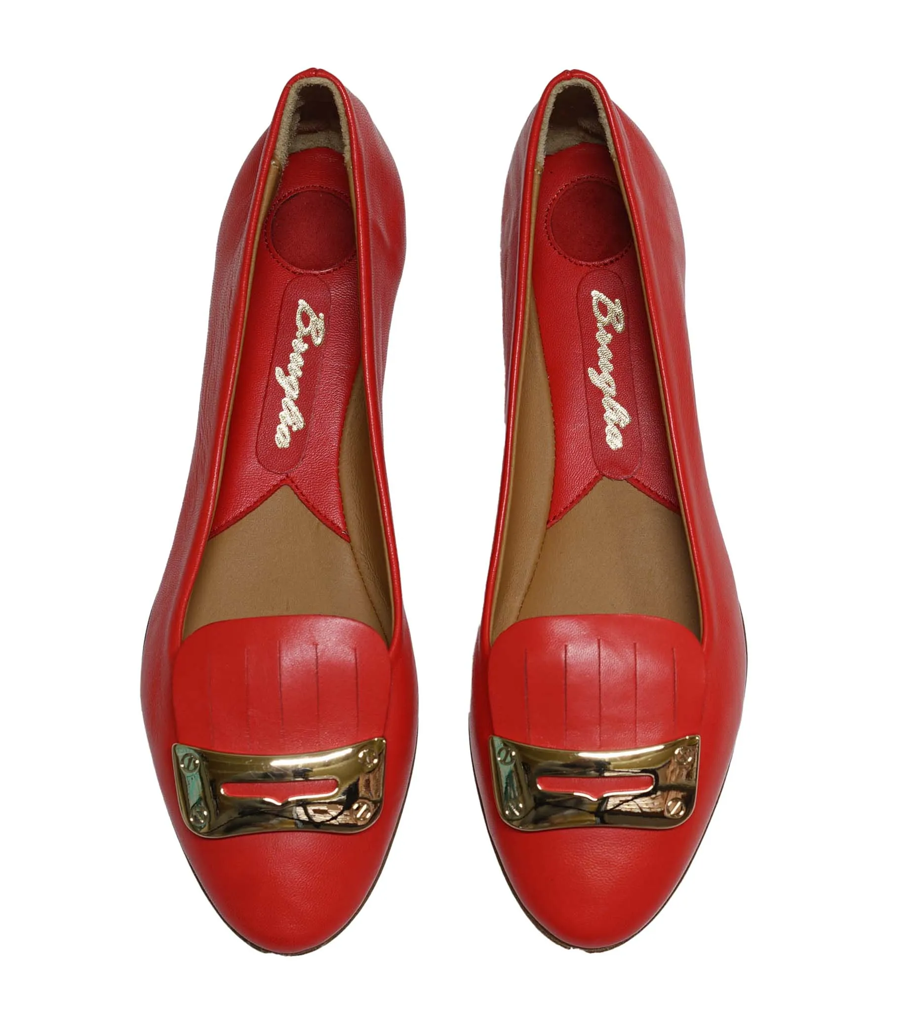 Love Bruglia Women’s Red Leather Fringe Flat Shoe 6930