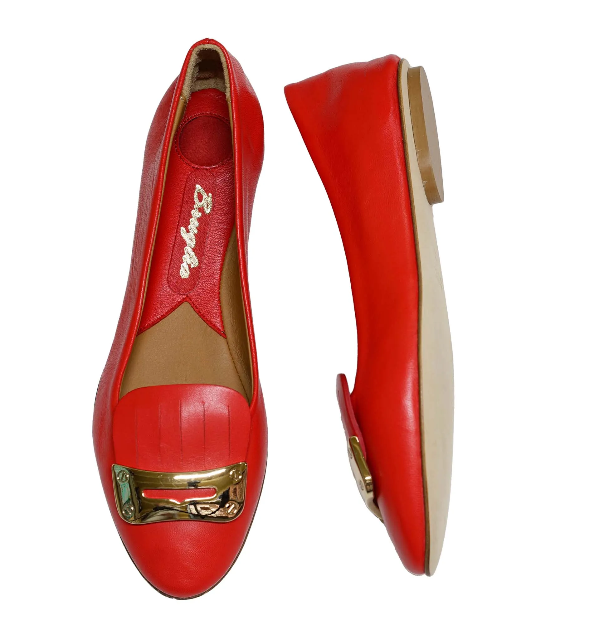 Love Bruglia Women’s Red Leather Fringe Flat Shoe 6930