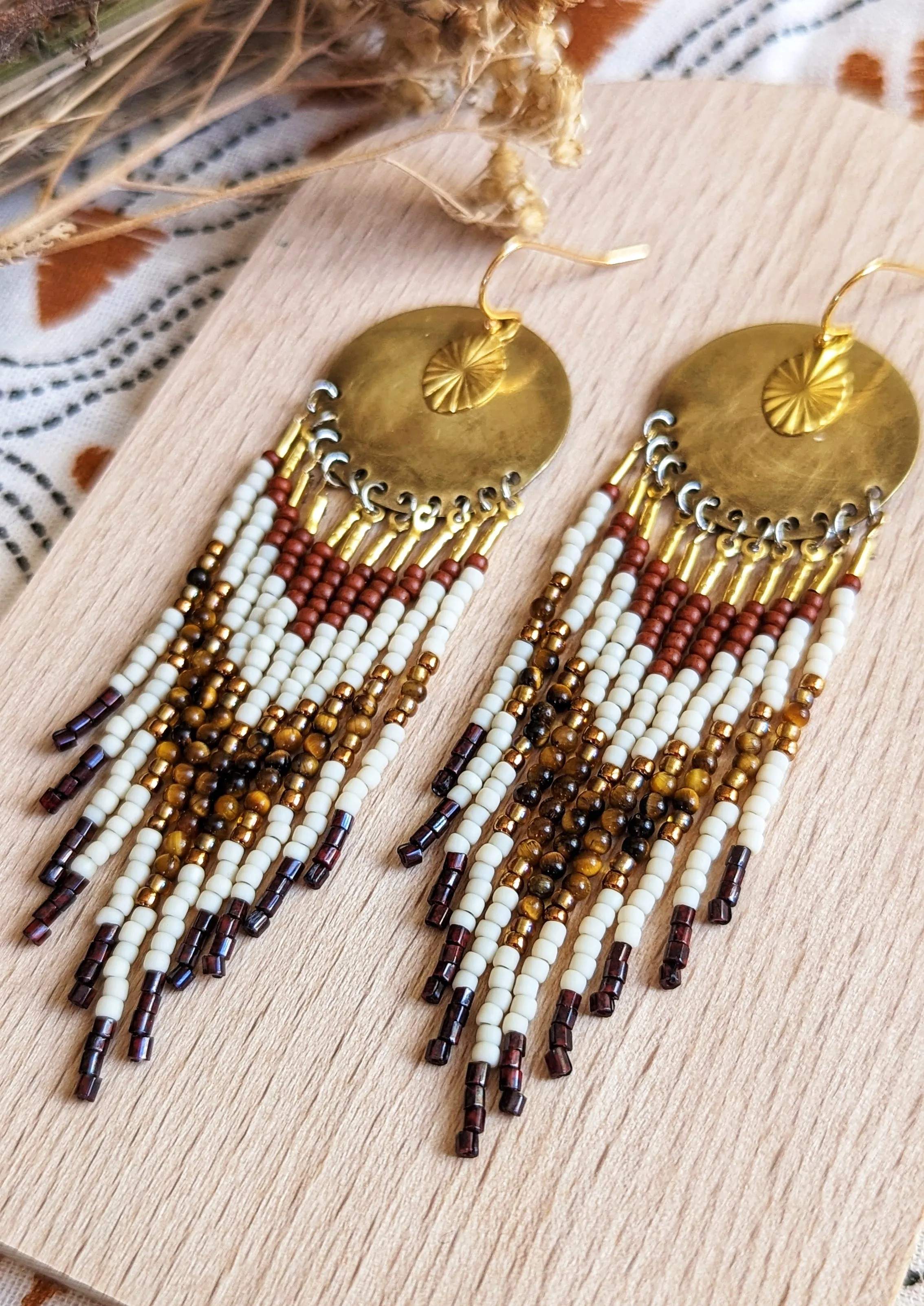 Lupe Tiger Eye Stone Beaded Earrings