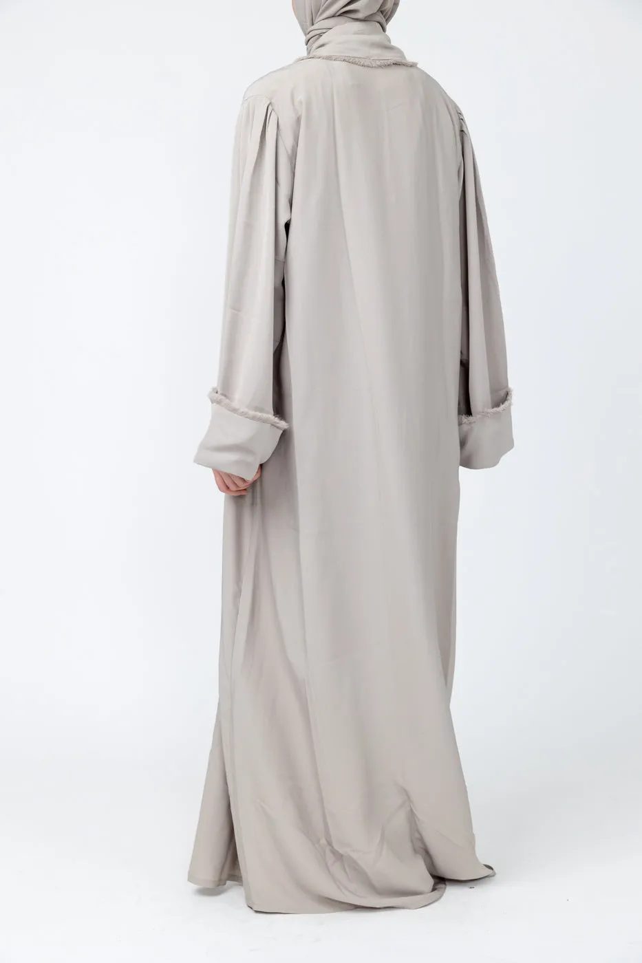 Luxury Nida Abaya with Frayed edges - Nude