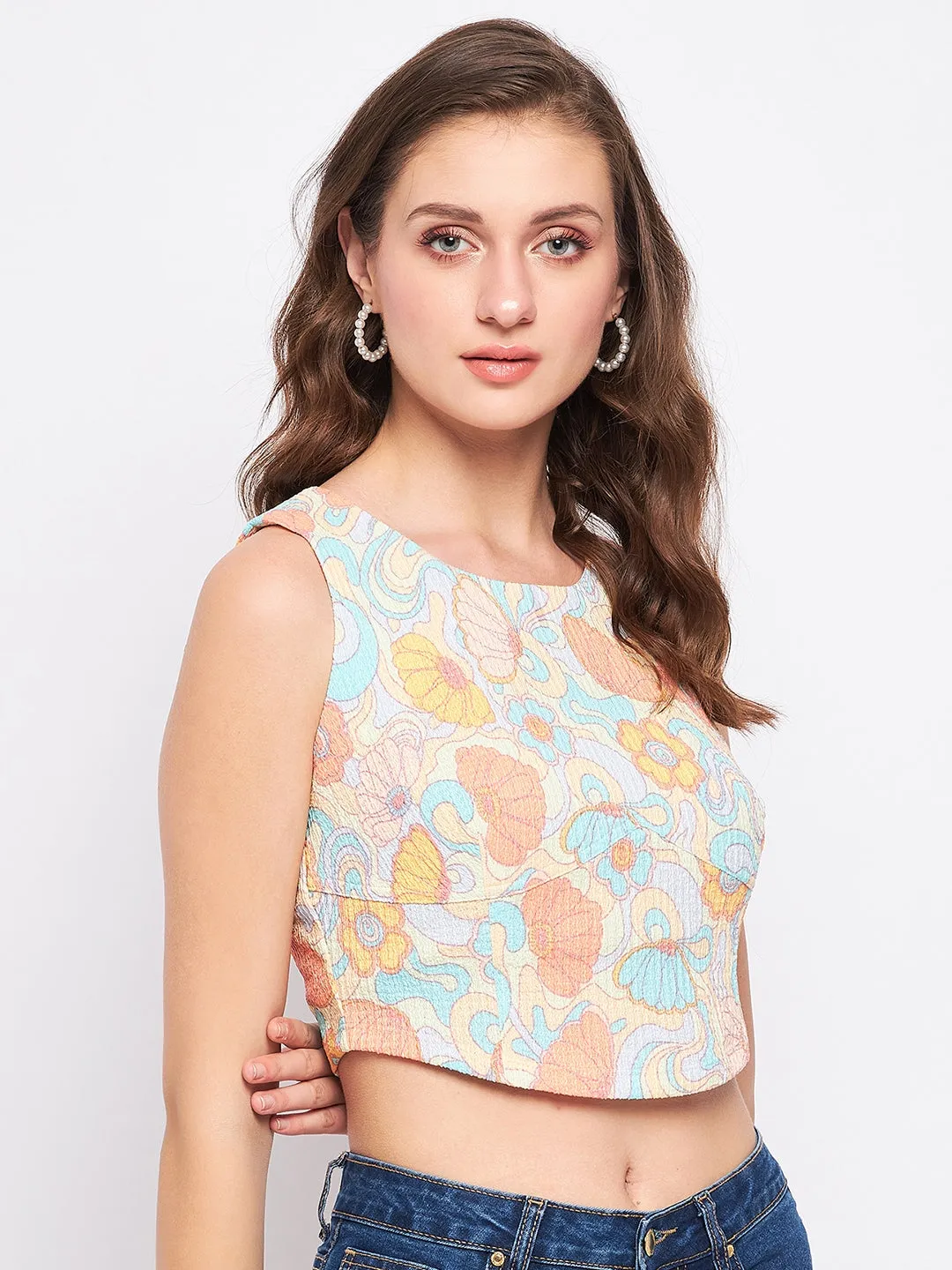 Madame Peach Boat Neck Crop  Top