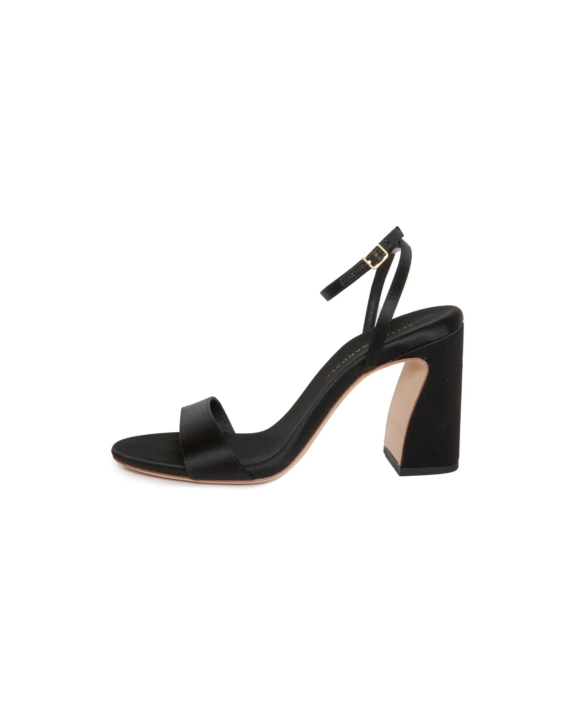 Malia Curved Heel Simple Sandal with Ankle Strap in Black