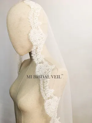 Mantilla Lace Wedding Veil, Chantilly Rose Lace Birdal Veil, Mi Bridal