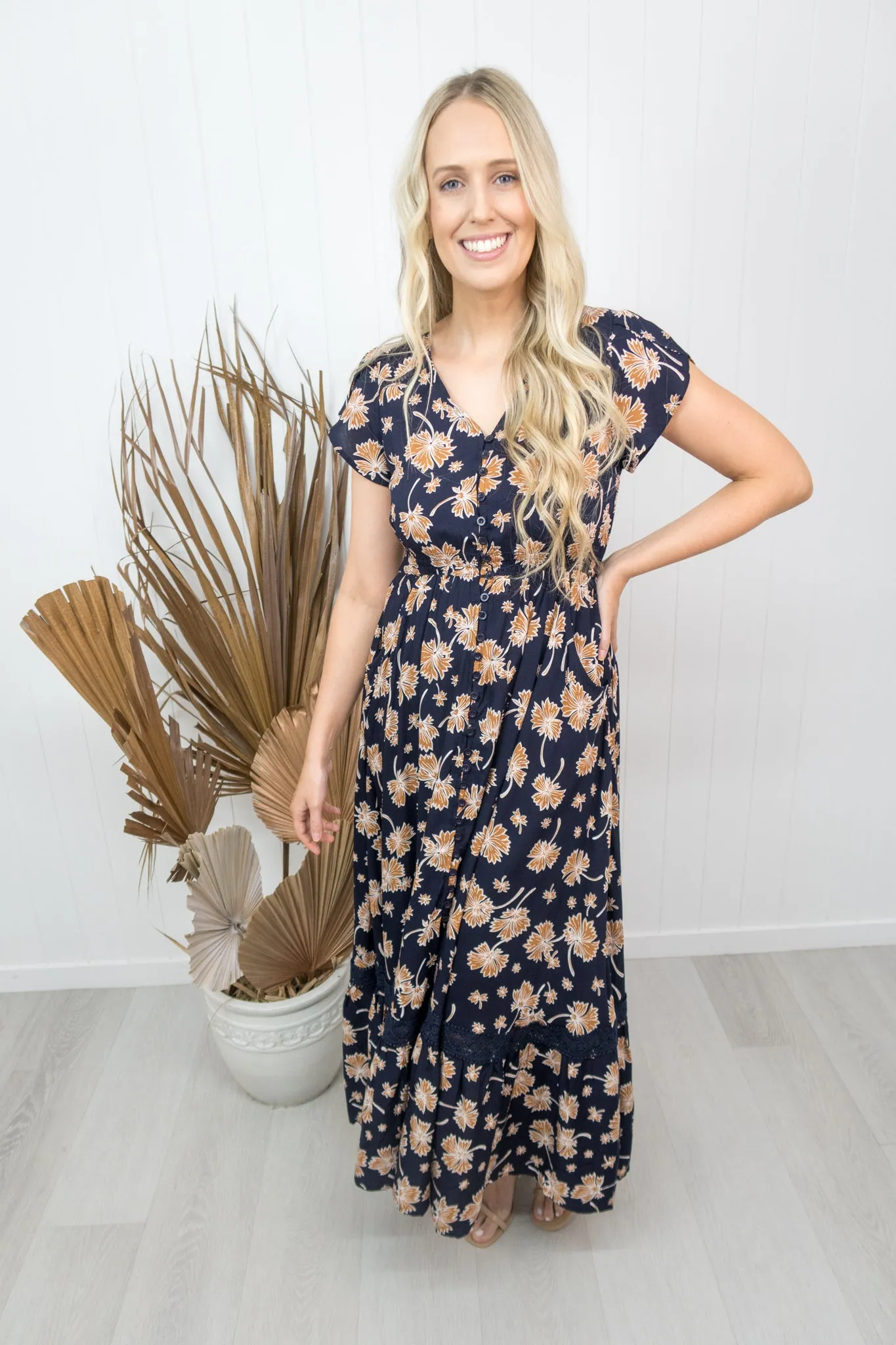 Marlo Dress -Navy/tan floral
