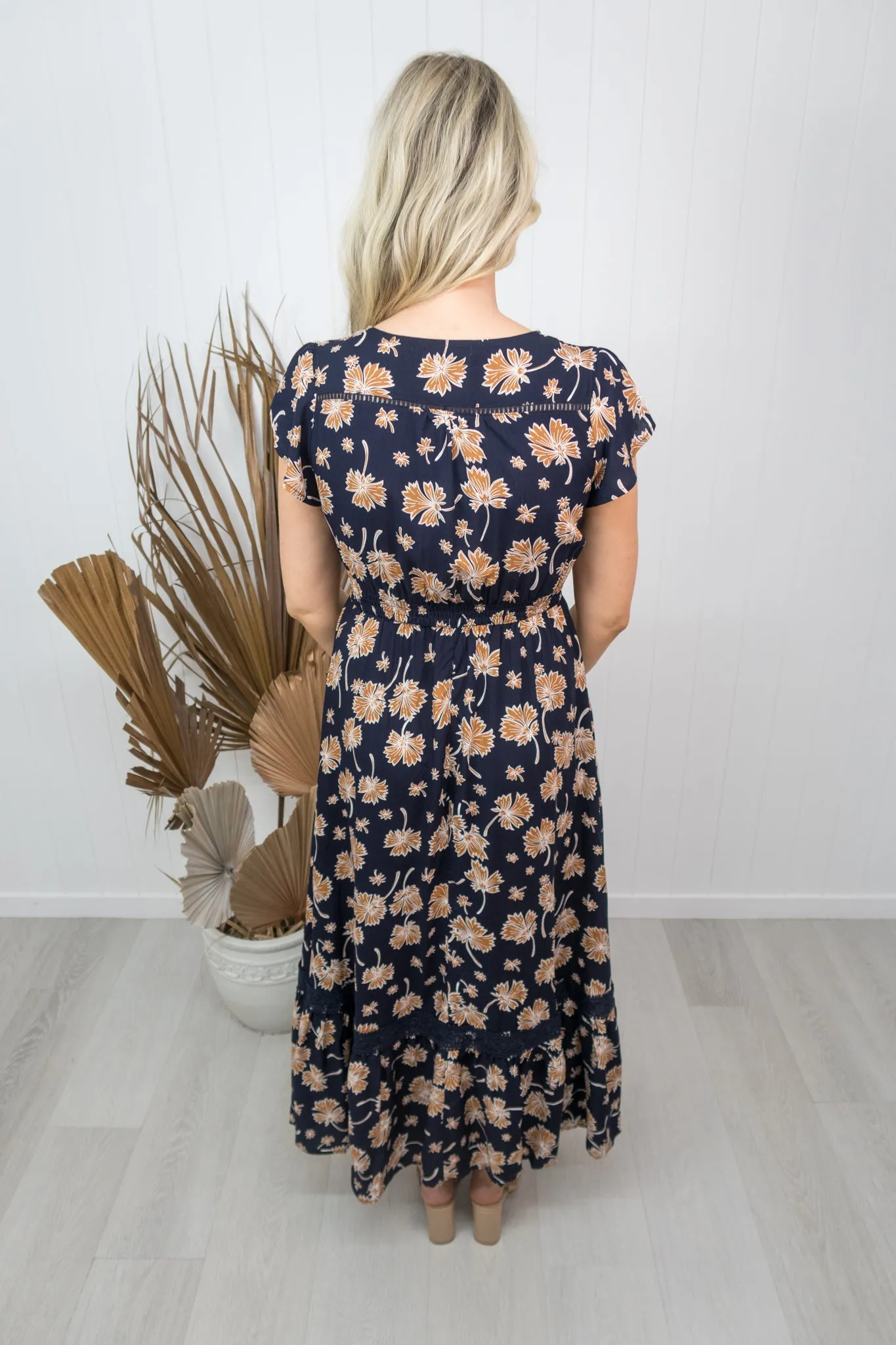 Marlo Dress -Navy/tan floral