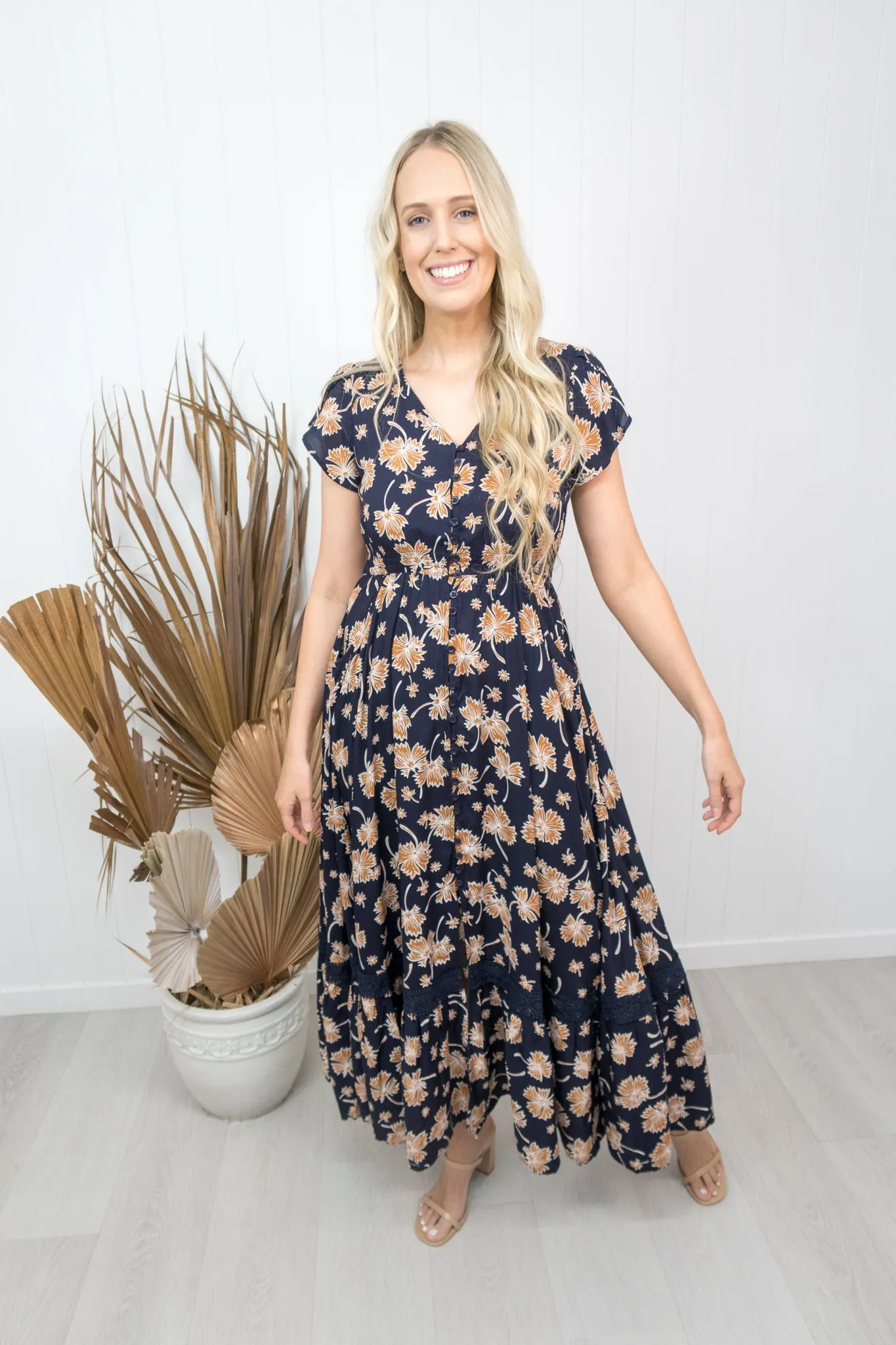 Marlo Dress -Navy/tan floral