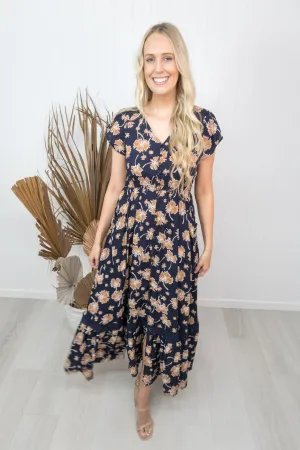 Marlo Dress -Navy/tan floral
