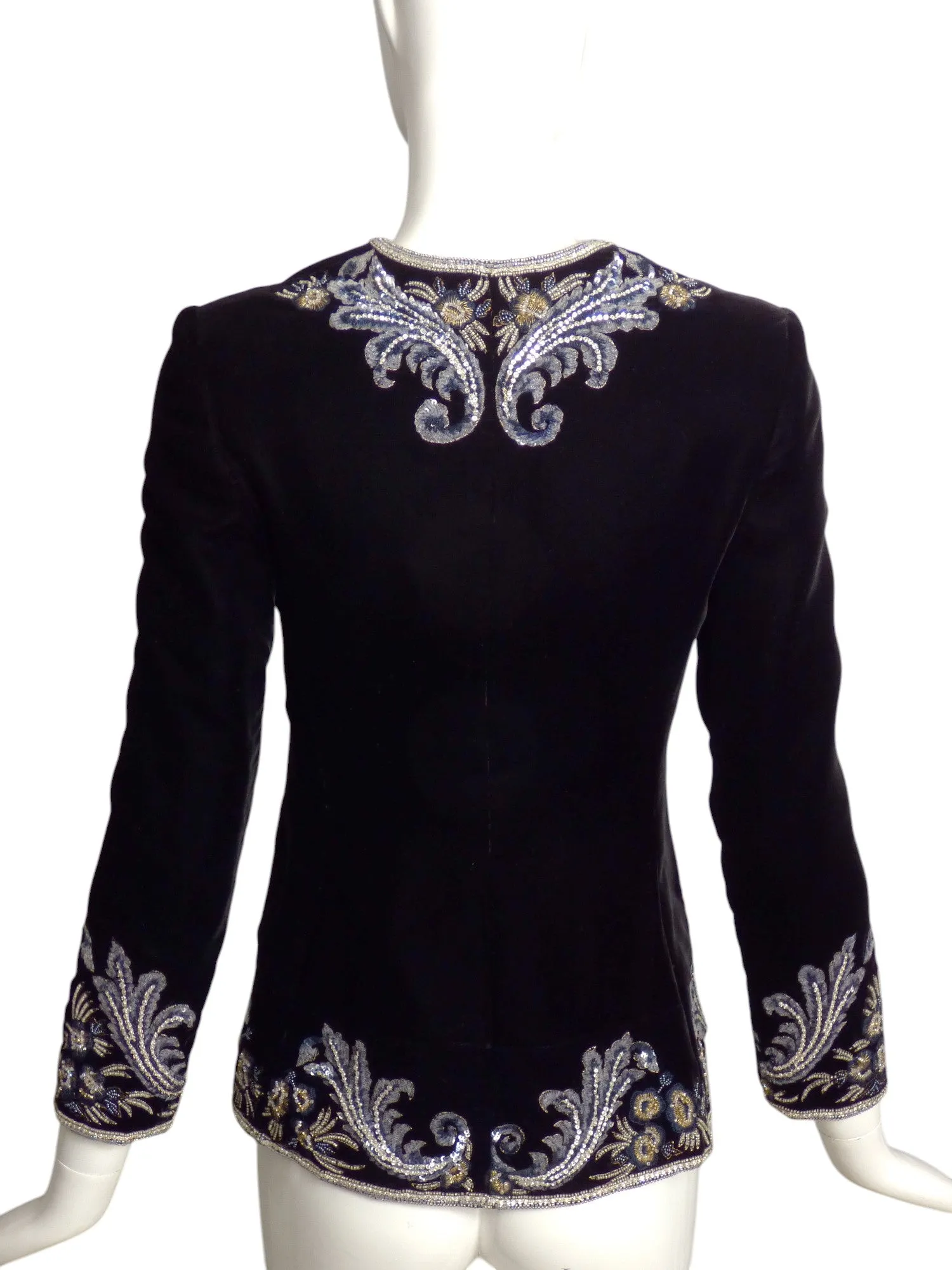 MARY MCFADDEN- 1990s Black Beaded Velvet Jacket, Size 4