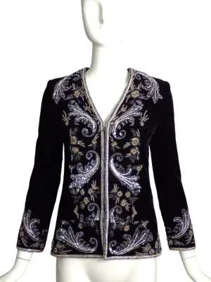 MARY MCFADDEN- 1990s Black Beaded Velvet Jacket, Size 4