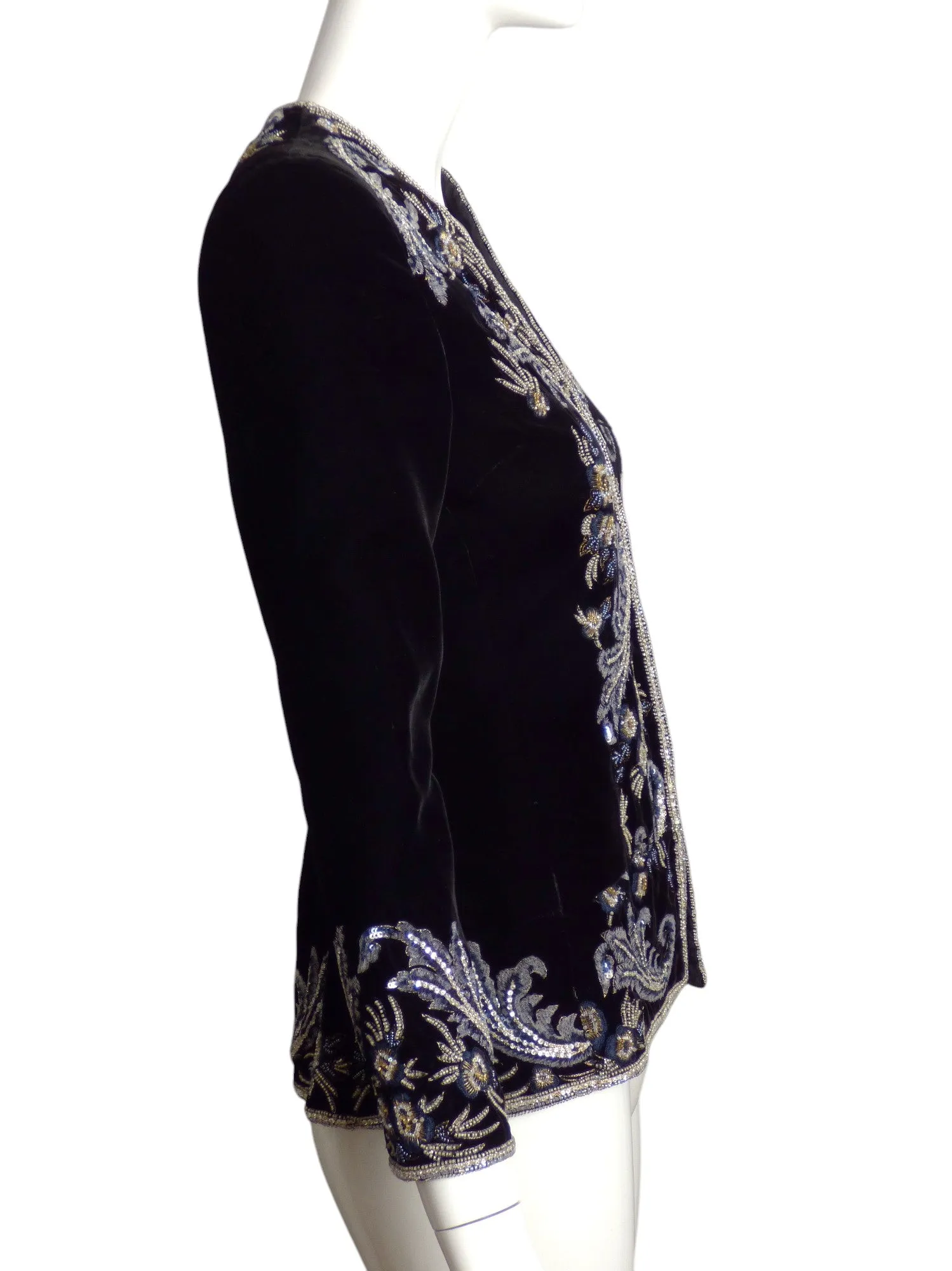 MARY MCFADDEN- 1990s Black Beaded Velvet Jacket, Size 4