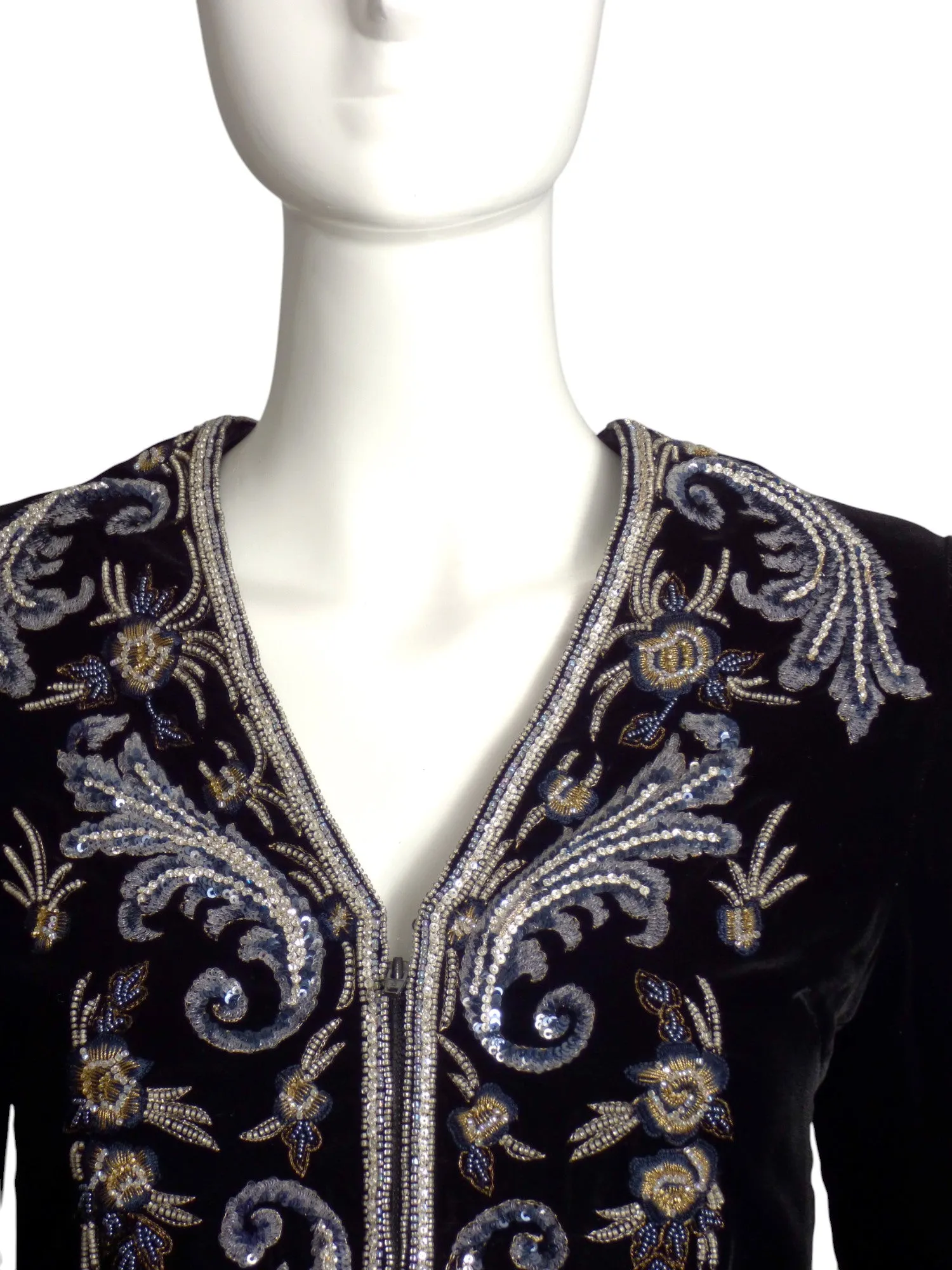 MARY MCFADDEN- 1990s Black Beaded Velvet Jacket, Size 4