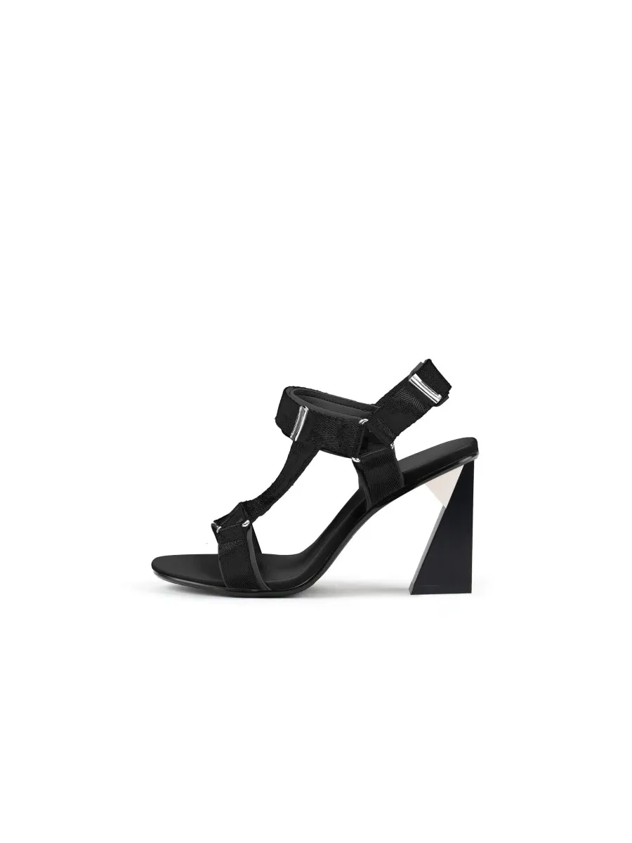 Matador Block Highheel Open Toe Black Gladiator Sandals