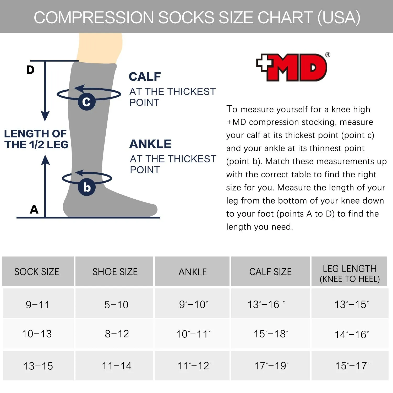 MD 8-15mmHg Knee High Microfiber Compression Socks