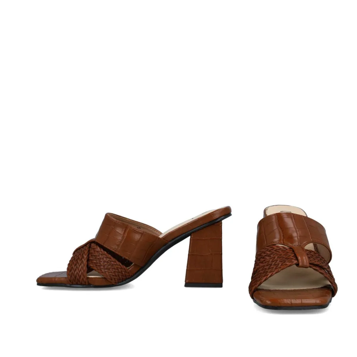 Menbur Brown Leather Weaved Heels