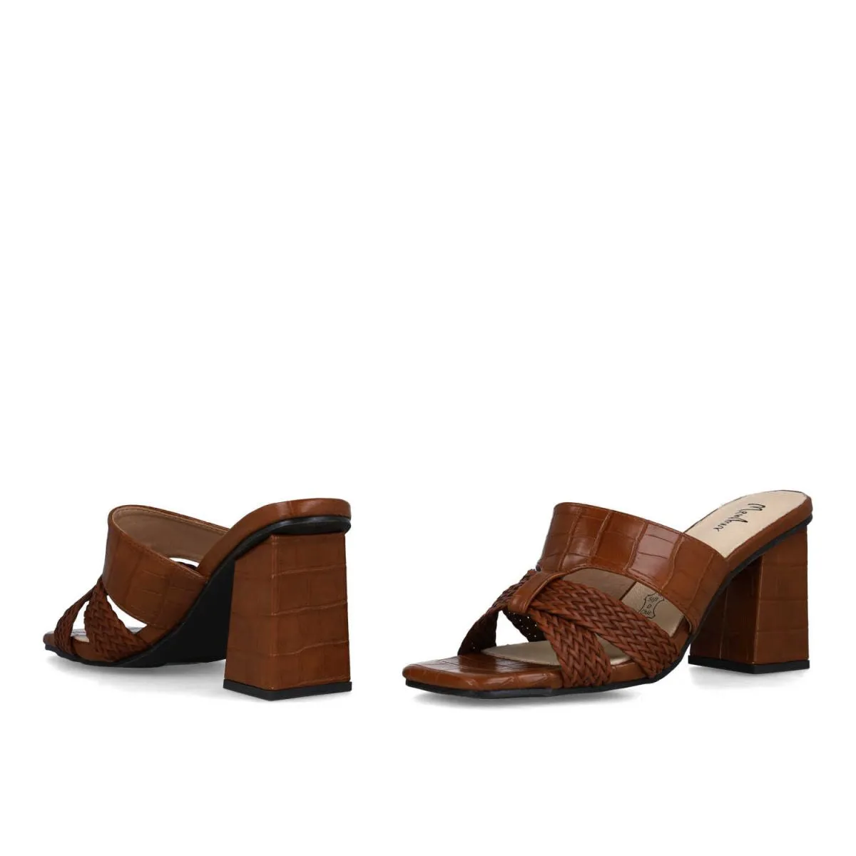 Menbur Brown Leather Weaved Heels