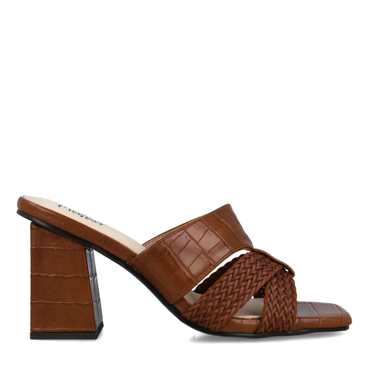Menbur Brown Leather Weaved Heels