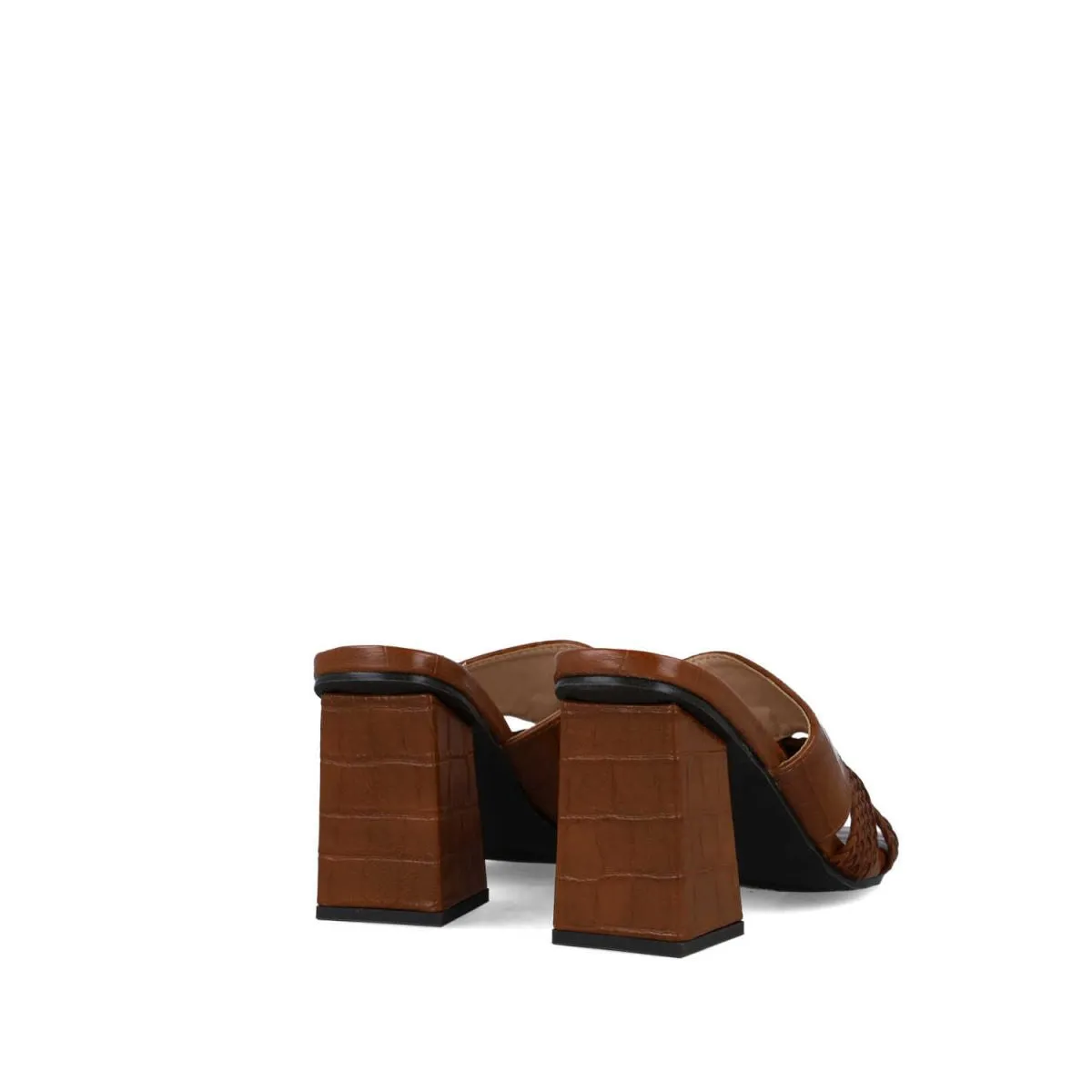 Menbur Brown Leather Weaved Heels