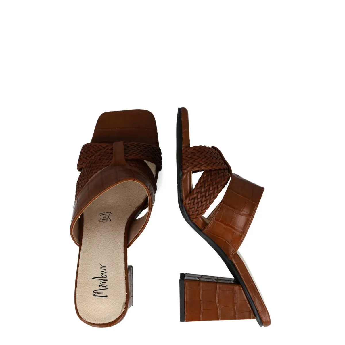 Menbur Brown Leather Weaved Heels