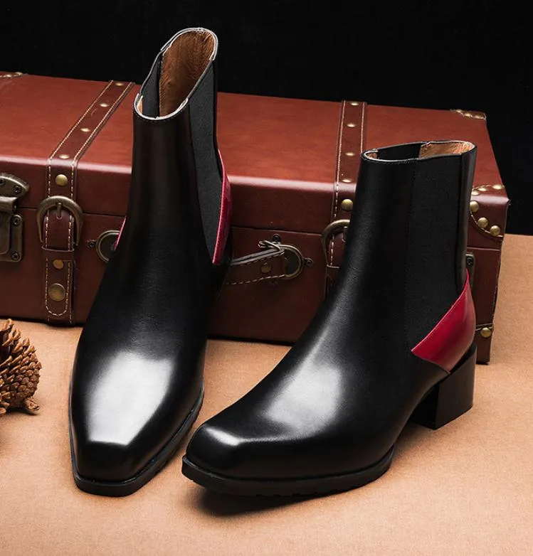 Men's High Heels Ankle Boots Square Toe
