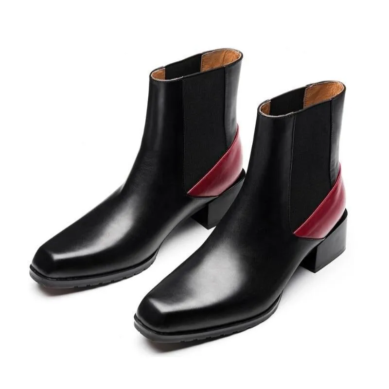 Men's High Heels Ankle Boots Square Toe