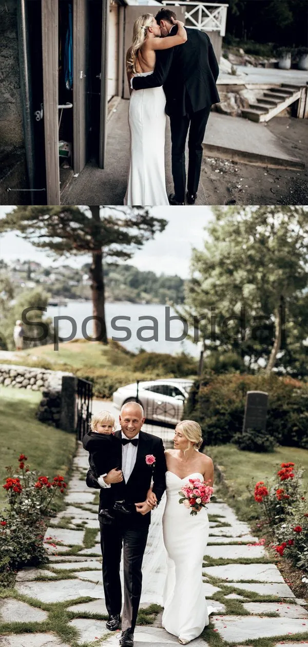 Mermaid Unique Simple Satin Vintage Wedding Dresses WD0490