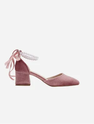 Miranda Vegan Velvet Pearl Low Heels | Rose