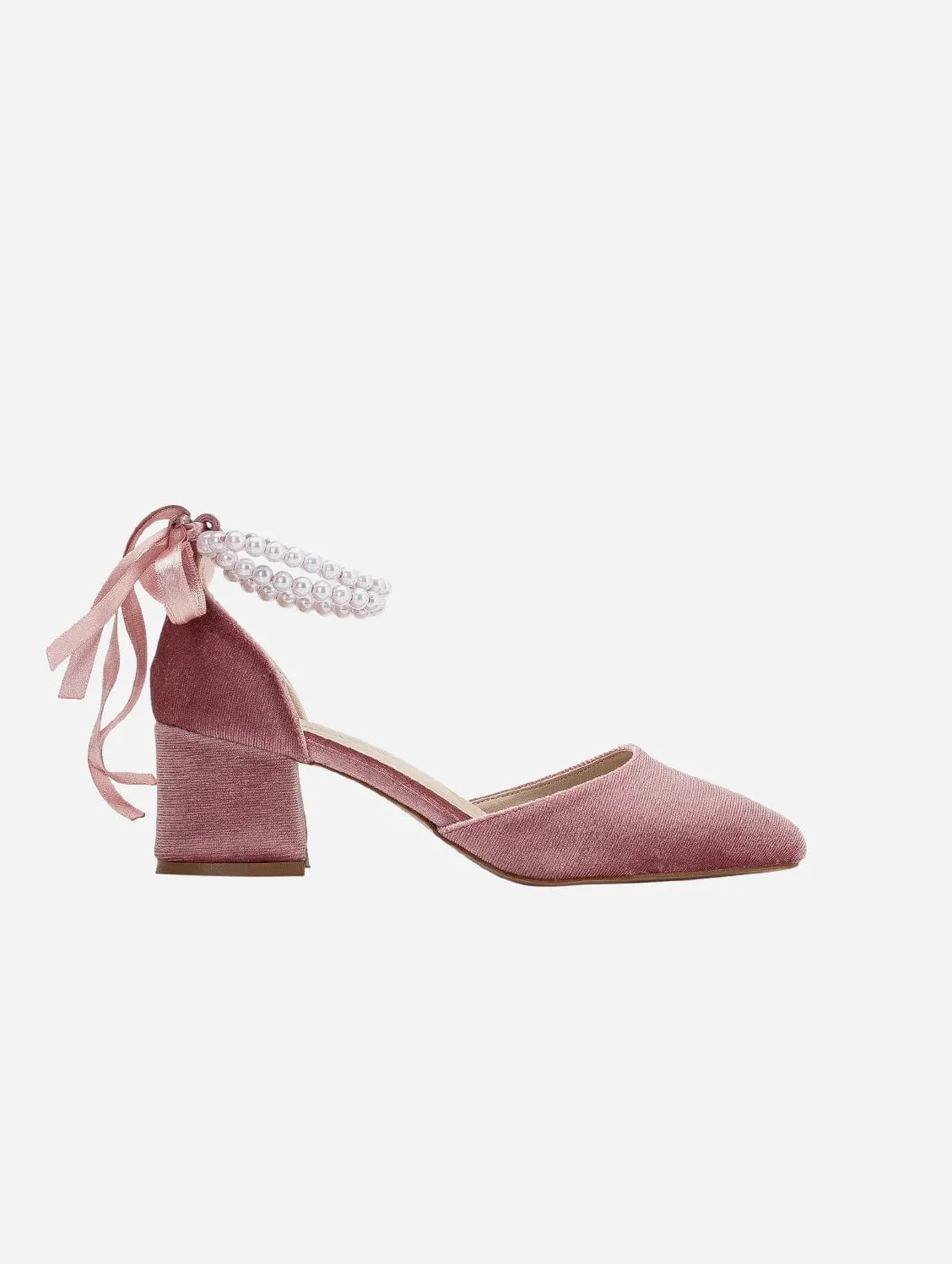 Miranda Vegan Velvet Pearl Low Heels | Rose