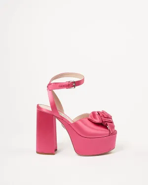 Miu Miu Fuchsia Satin Bow Platform Strappy Heels - 38