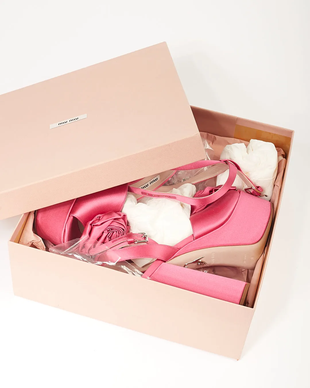 Miu Miu Fuchsia Satin Bow Platform Strappy Heels - 38