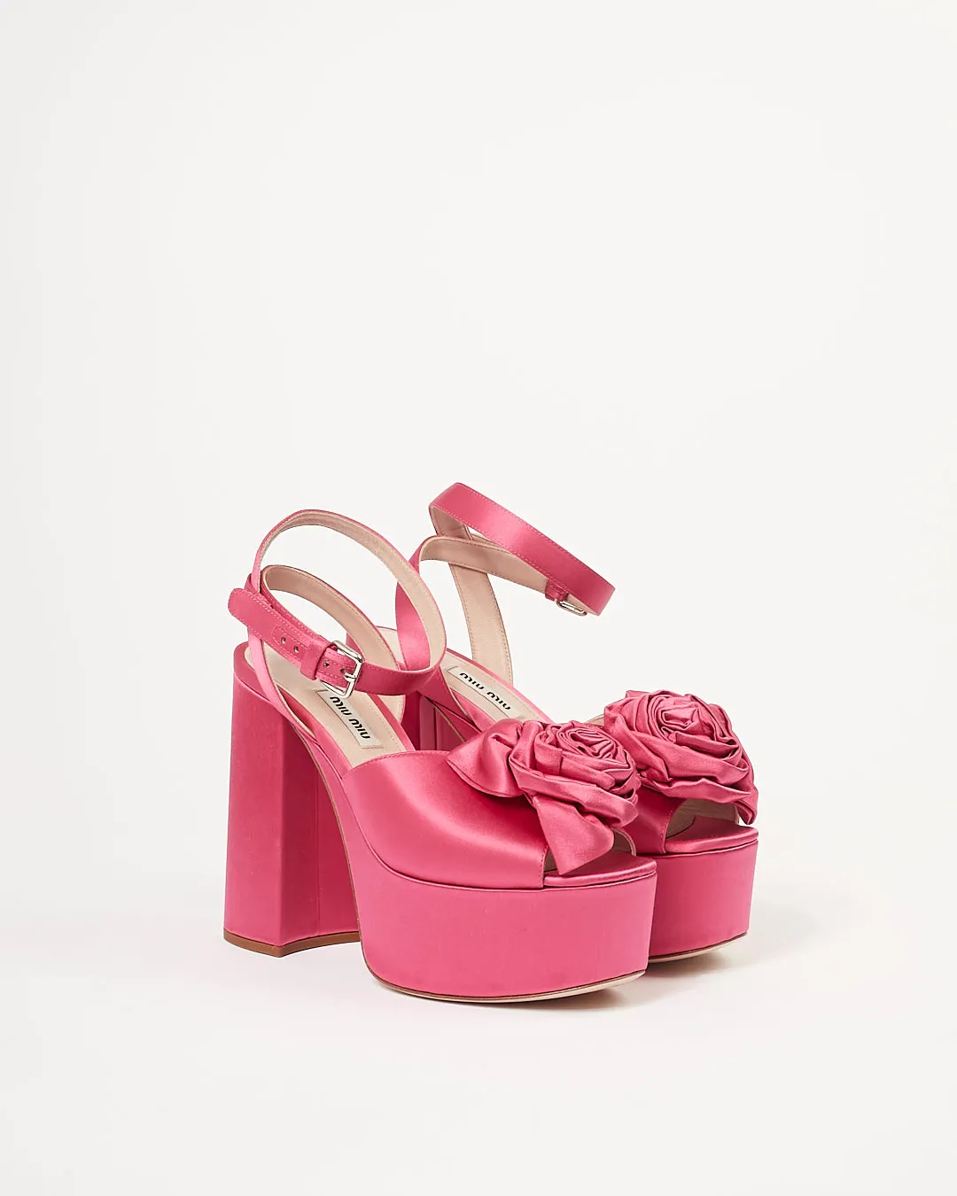Miu Miu Fuchsia Satin Bow Platform Strappy Heels - 38