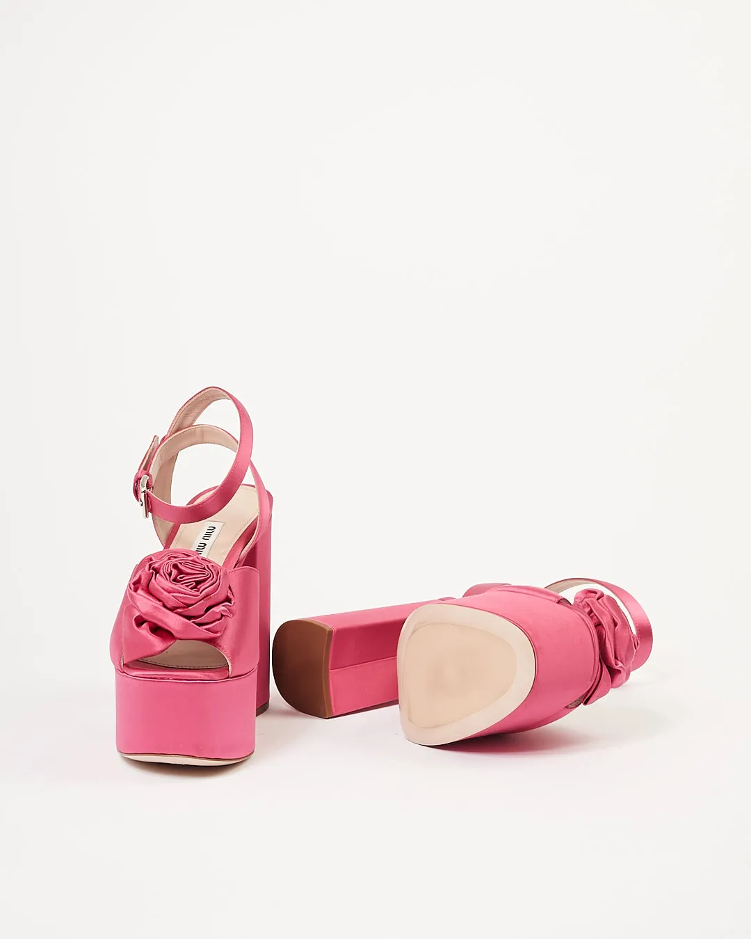 Miu Miu Fuchsia Satin Bow Platform Strappy Heels - 38