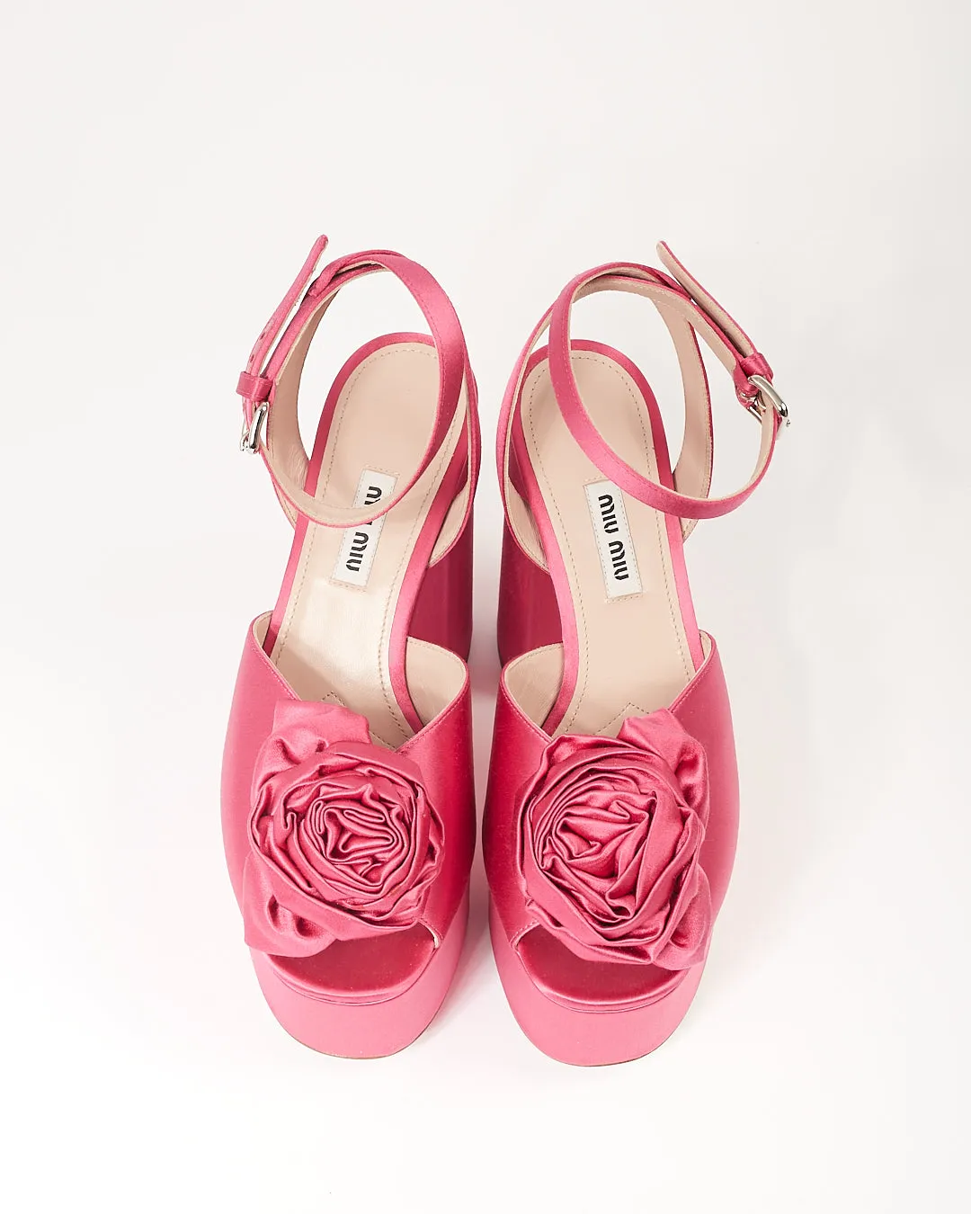 Miu Miu Fuchsia Satin Bow Platform Strappy Heels - 38